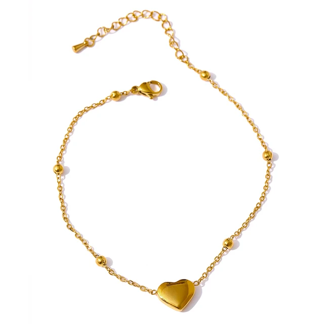 

JINYOU 1381 Summer Trendy Jewelry Stylish Chain Bead Heart Anklet 18K Gold Plated Stainless Steel Jewelry