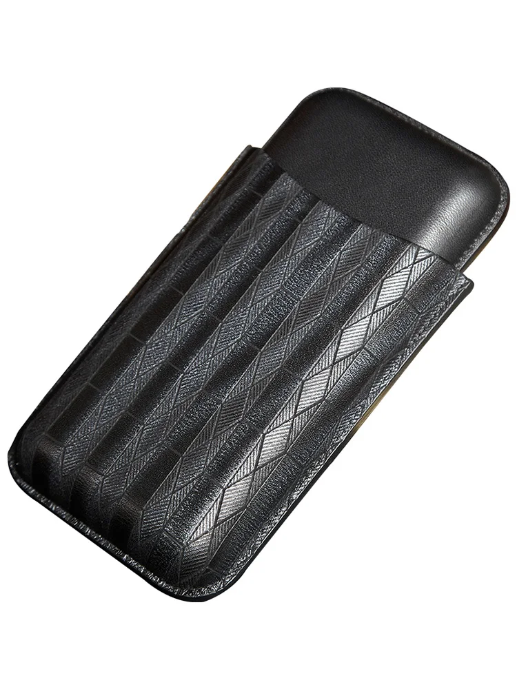 

LUXFO Portable Personalized Cigar Case Moisture-Proof Leather Box for Three Cigars Carry-On Black Cigar Holder