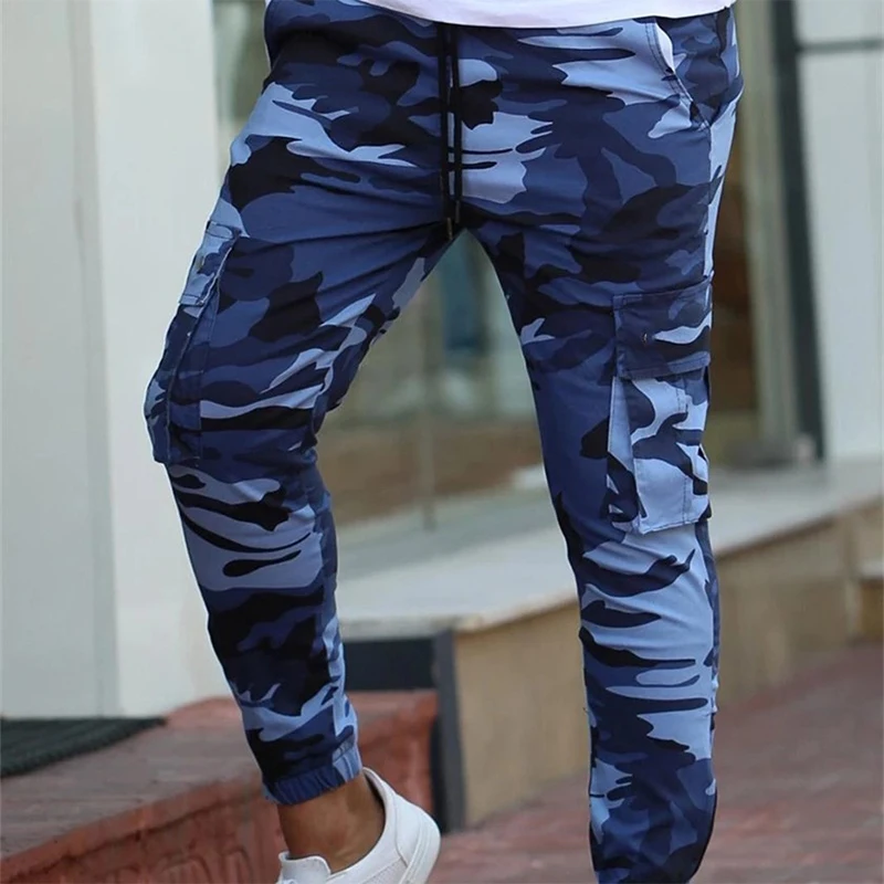 

High Quality Casual Men's Camouflage Cargo Pants Cotton Outdoor Sport Trouser Elastic Drawstring Tactical Pant pantalones hombre