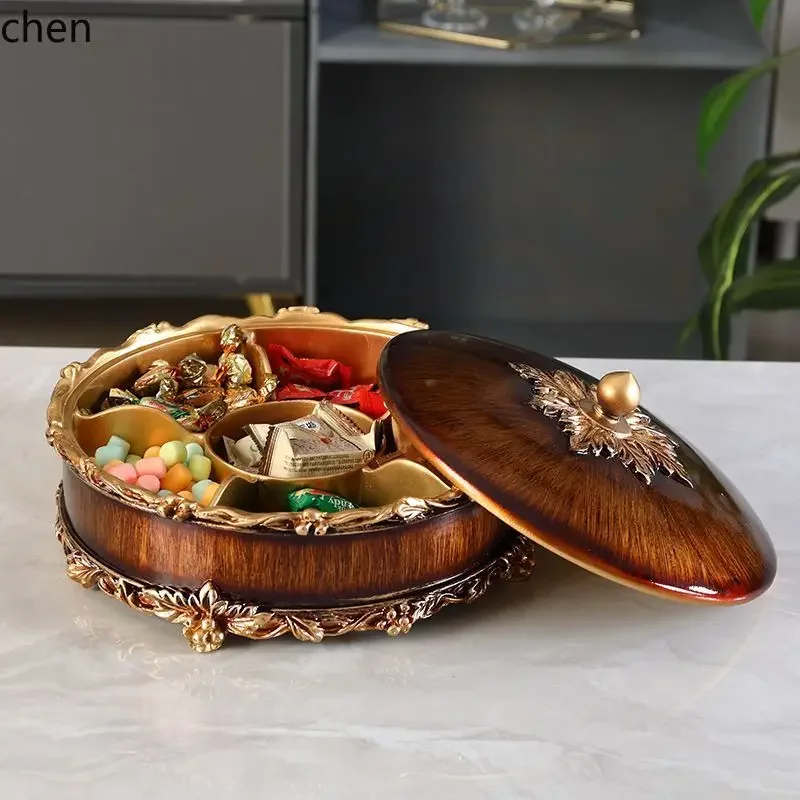 

Zml ornament coffee table for homeretro wood grain dried fruit plate melon seed plate tissue box set