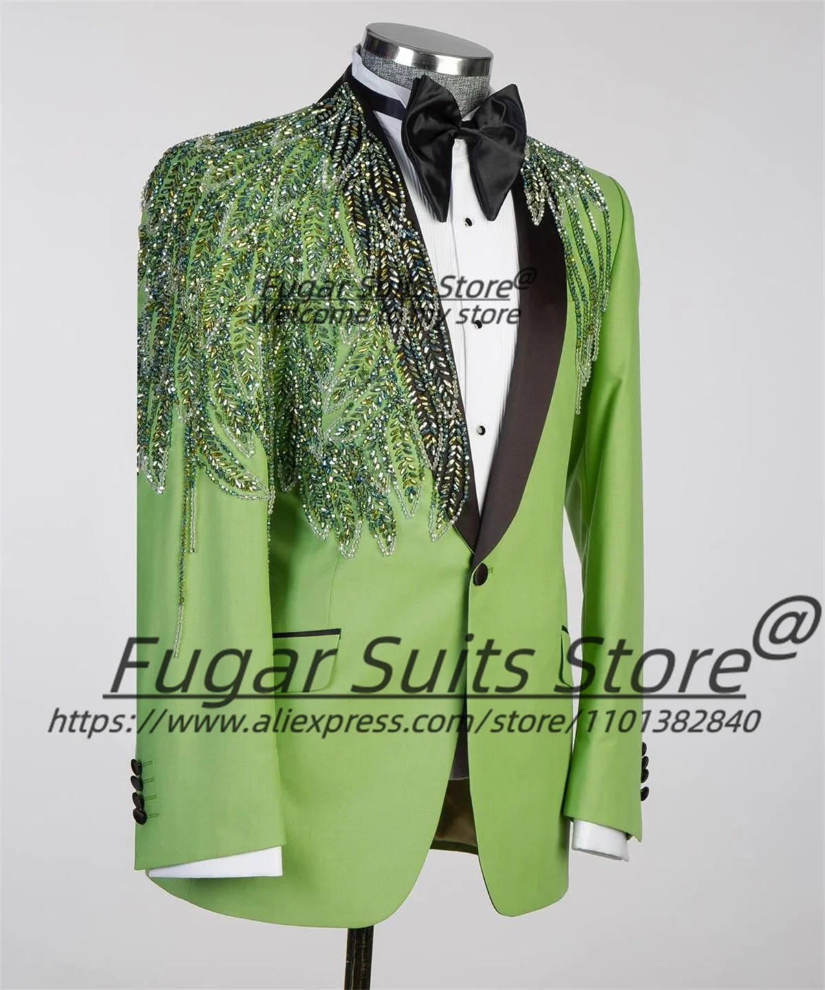 Magnificent Diamond Green Men Suits Slim Fit Shawl Lapel Groom Wedding Tuxedos 2 Pieces Sets Elegant Male Blazers Ropa Hombre