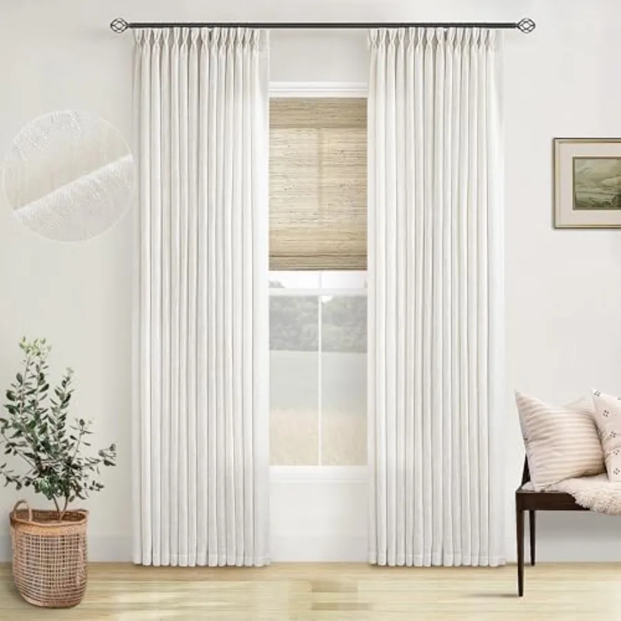 

Набор из 2 панелей для гостиной Ph Pleated n Curins 96, цвет кремово-белый, с плиссированными кольцами Ph Pleat Hoo, нейтральный бохо-стиль, 96 дюймов.