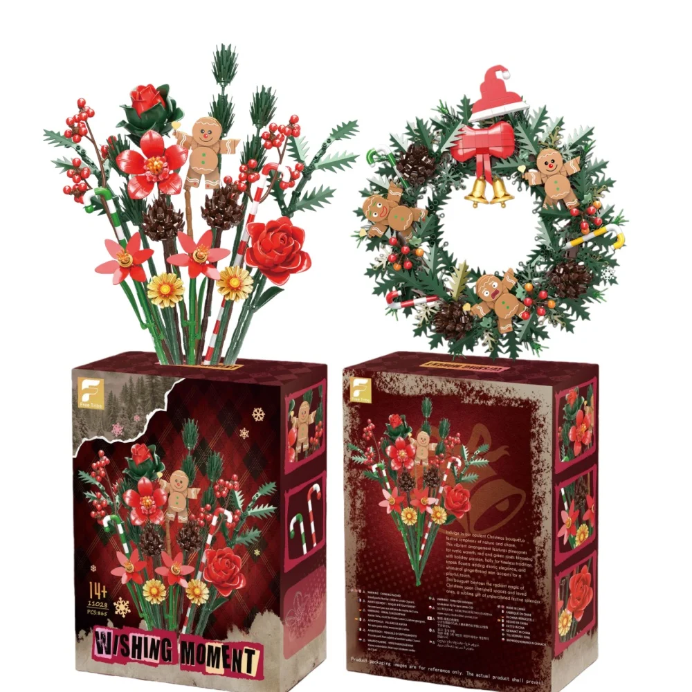 

Рождественские подарки, букет пряничного человечка, строительные игрушки, растительные кирпичи, сделай сам, цветы, блоки, наборы, декоративные игрушки для детей и взрослых, 865 шт.