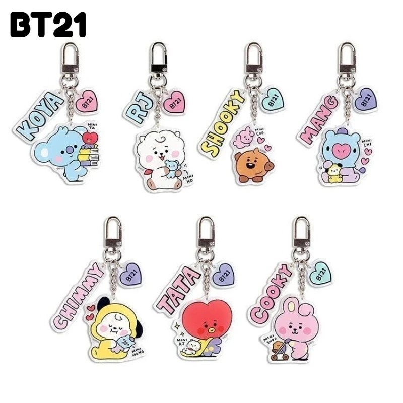 Llavero acrílico de dibujos animados BT21 K-POP 2026, bonito colgante para mochila, accesorio de alpaca, conejo rosa, cachorro, regalo para fans de ídolos