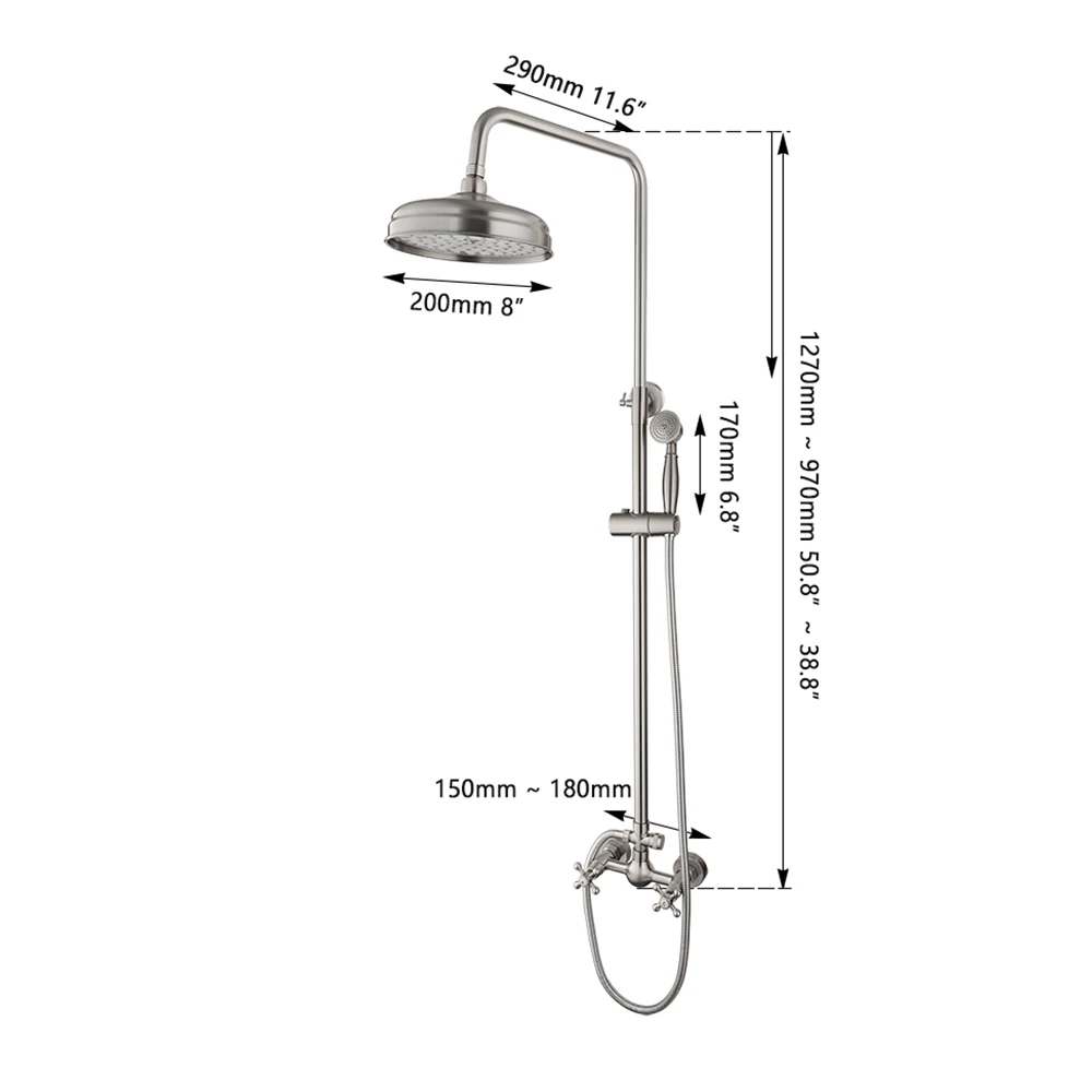 KEMAIDI Nickel Brushed Bathroom Shower Faucet Set Brass Mixer Shower Sets Wall Mount Hot Cold Water Shower Faucets Tap