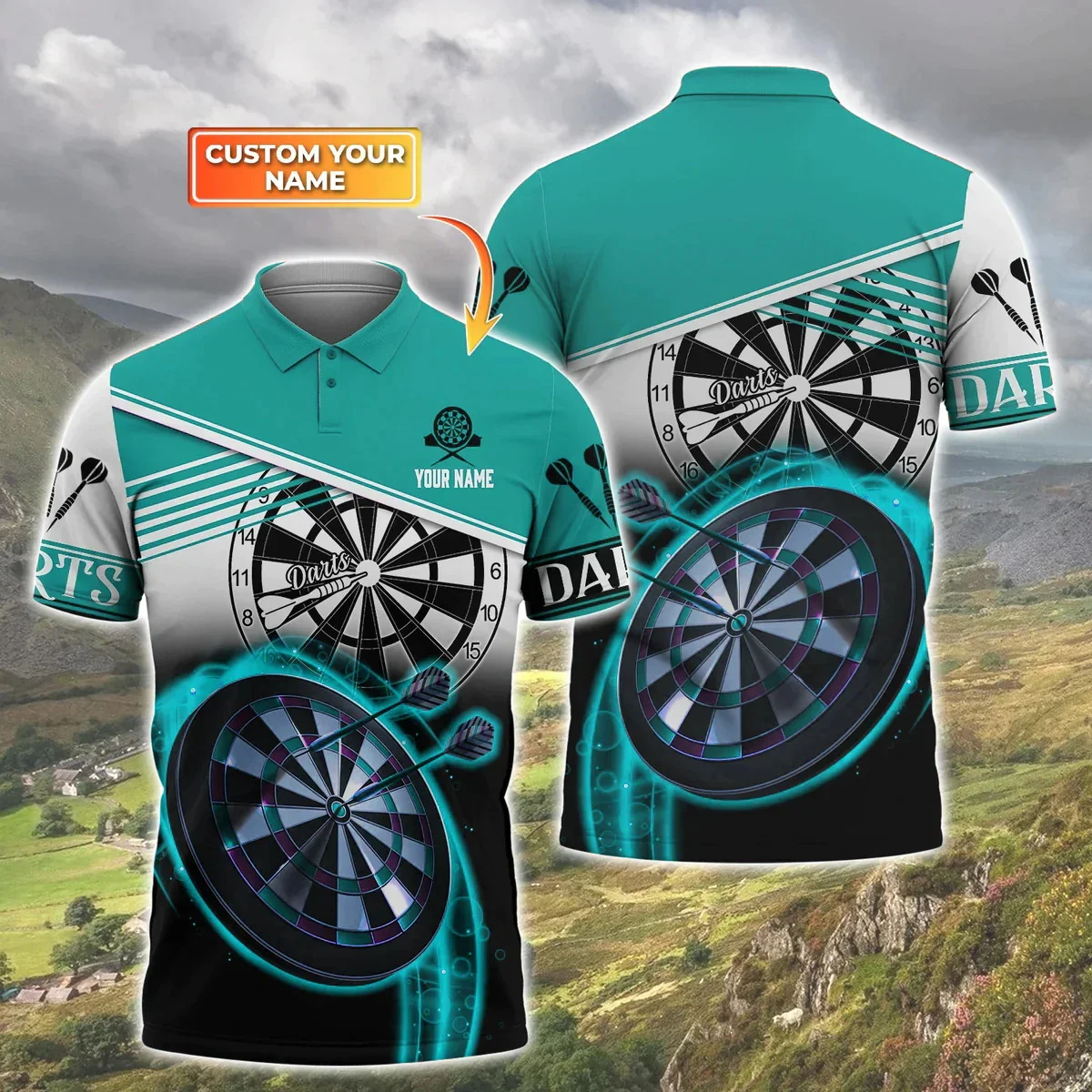 PLstar Cosmos Personalized Name Darts team 3D Printed Summer Polo Shirt Unisex Short Sleeve Shirts Gift for Darts Lover POL-39