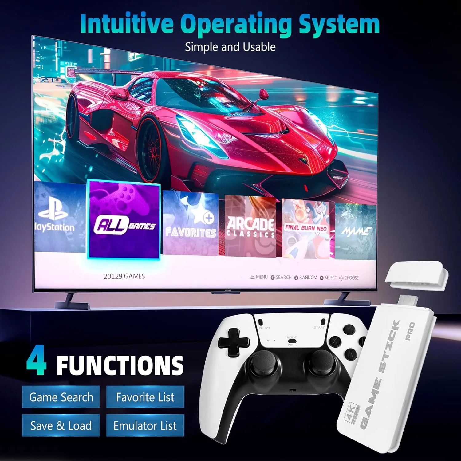 M15 4K TV Game Stick Video Game Console Built-in 30000 Games Retro Handheld Game Player M8 Pro For GBA/MAME/SFC/Arcade Game