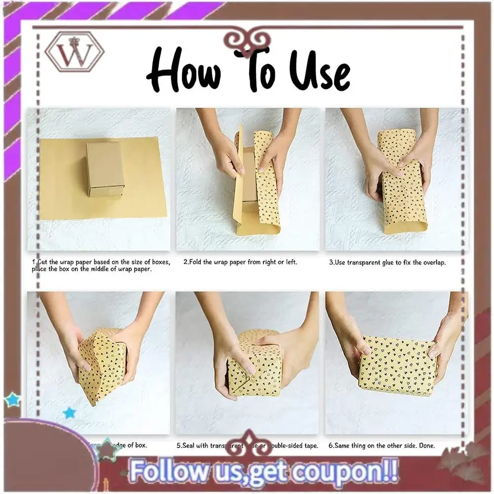 ورق تغليف الهدايا ABBG-Kraft، ورق تغليف عيد الميلاد، 6 أوراق ورق تغليف بني كرافت مع علامات أوتار الجوت والملصق