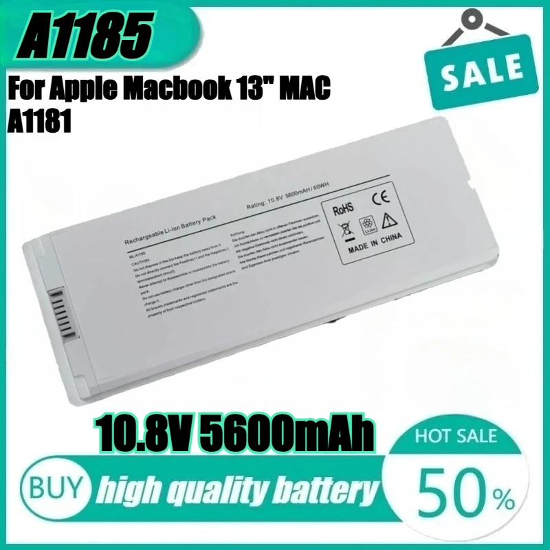 

New High Quality A1185 Laptop Battery for Apple Macbook 13" MAC A1181 MA566FE/A MB881LL/A White 5600mAh