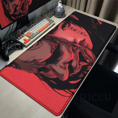 Alfombrilla de ratón Samurai Oni para videojuegos, 40x90cm, máscara japonesa, alfombrilla de escritorio para chica, alfombrilla de ratón profesional Premium para jugadores grandes, accesorios de Control de velocidad