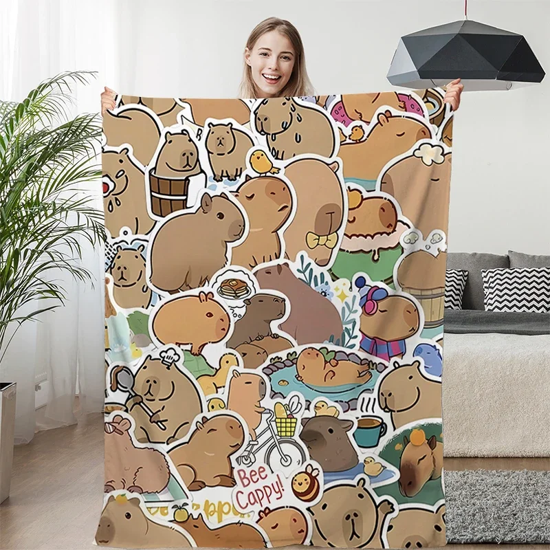 Cartoon Capibara Sofa Blankets for Winter Custom King Size Warm Bed Fleece Camping Fluffy Soft Blankets Microfiber Bedding