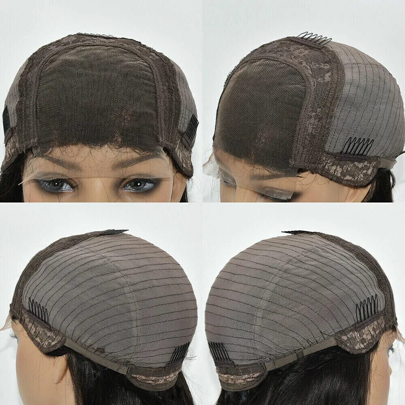 Bob dark Brown Wig Short Straight 4x4 Lace Front 100%  Hair Wigs glueless