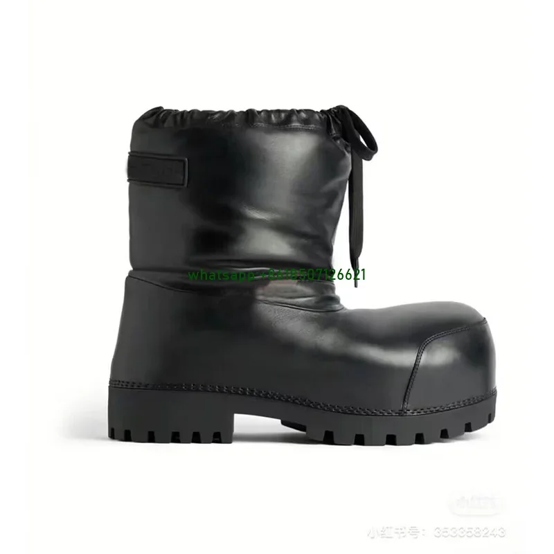 Einfarbige Wadenstiefel mit runder Spitze und Spleißen, warme kurze Damenstiefel mit dicken Sohlen