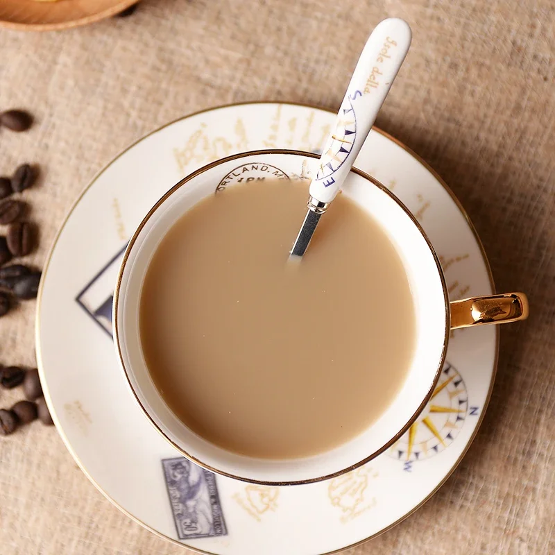 Retro Stamp Bone China Tea Cup Saucer Spoon Set 200ml Europe Advanced Porcelain Coffee Cafe Ceramic Teacup Dropshipping