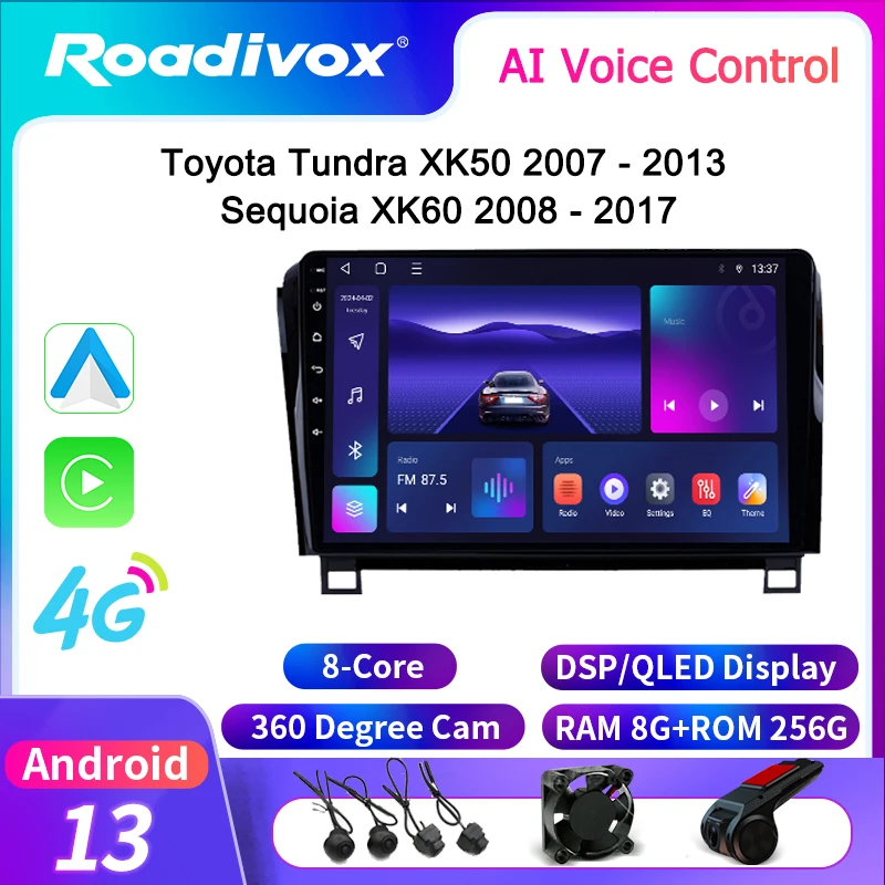 roadivox Android car radio for Toyota Tundra XK50 2007 2013 Sequoia stereo GPS Navigation video Multimedia Player tape recorder