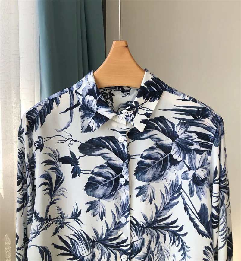 FANIECES-Blusa Feminina de Botão Lapela Manga Longa, Camisa Estampada, Top Elegante Senhora, Moda, Verão, Outono