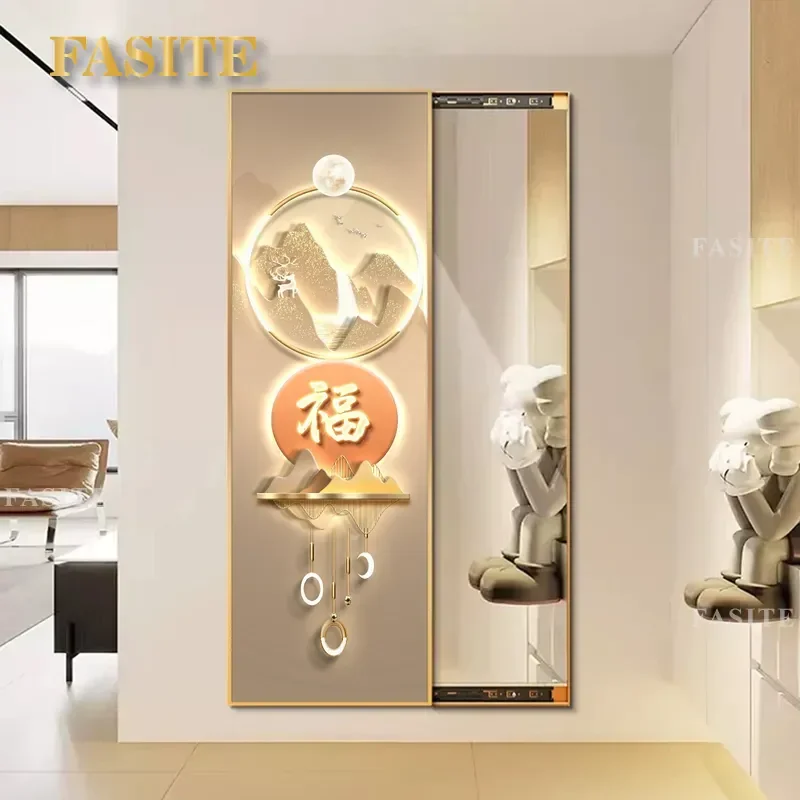 For Fu Character Entrance Invisible Full Body Mirror Decorative Hanging Painting Light Luxury Push Pull Nine Fish Picture