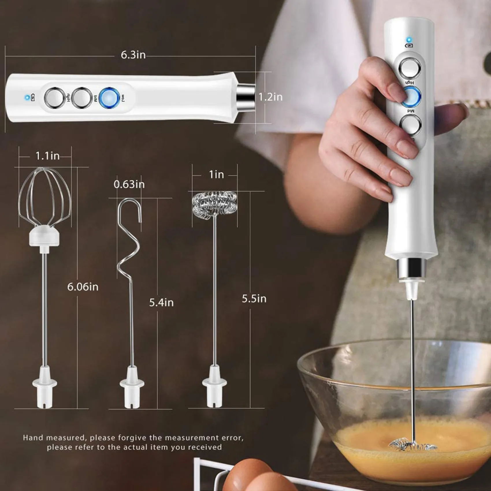 USB Electric Milk Frother 3 Speeds Cappuccino Coffee Foamer 3 Whisk Handheld Egg Beater Hot Chocolate Latte Drink