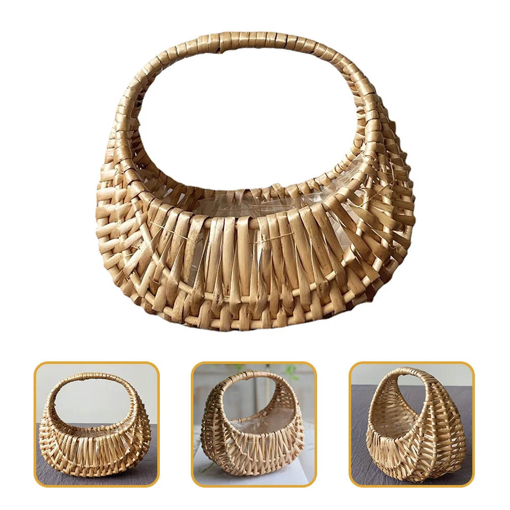 

Handmade Rattan Woven Flower Basket Delicate Handheld Holder for Wedding Party Flower Arrangement Storage Decorative