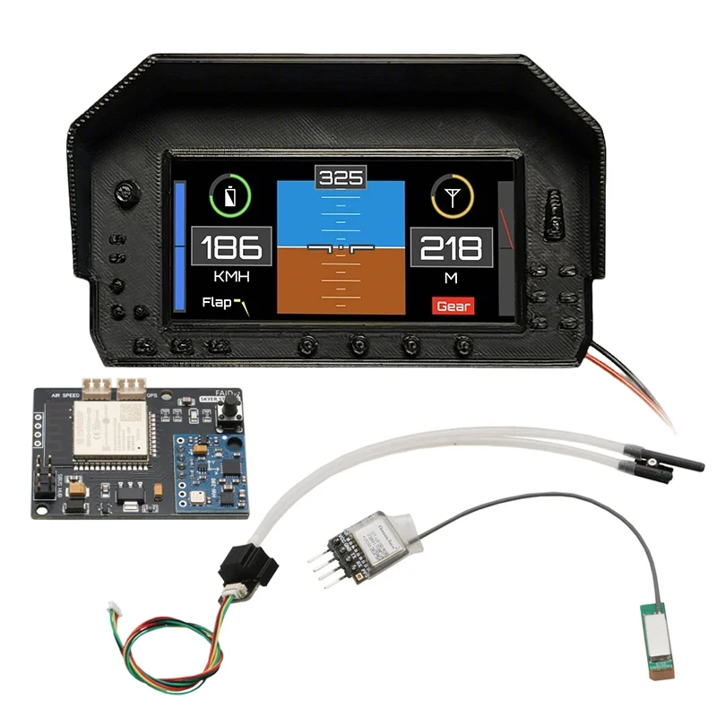 1Set RC Fixed-Wing Cockpit Gauge Flight Instrument Dashboard with 1.9-inch OLED Screen Airspeed/Attitude/GPS Navigation Display