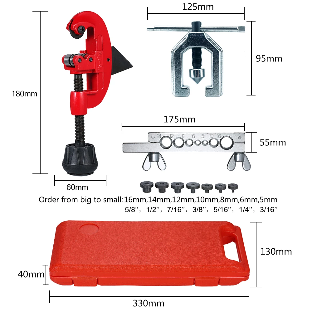 2025 9 Uds Kit de herramientas de abocardado de doble tubo, doblador de tubos, reparación de tuberías, mecánico, freno, fontanero, aluminio, cobre, latón, juego de herramientas de bengalas
