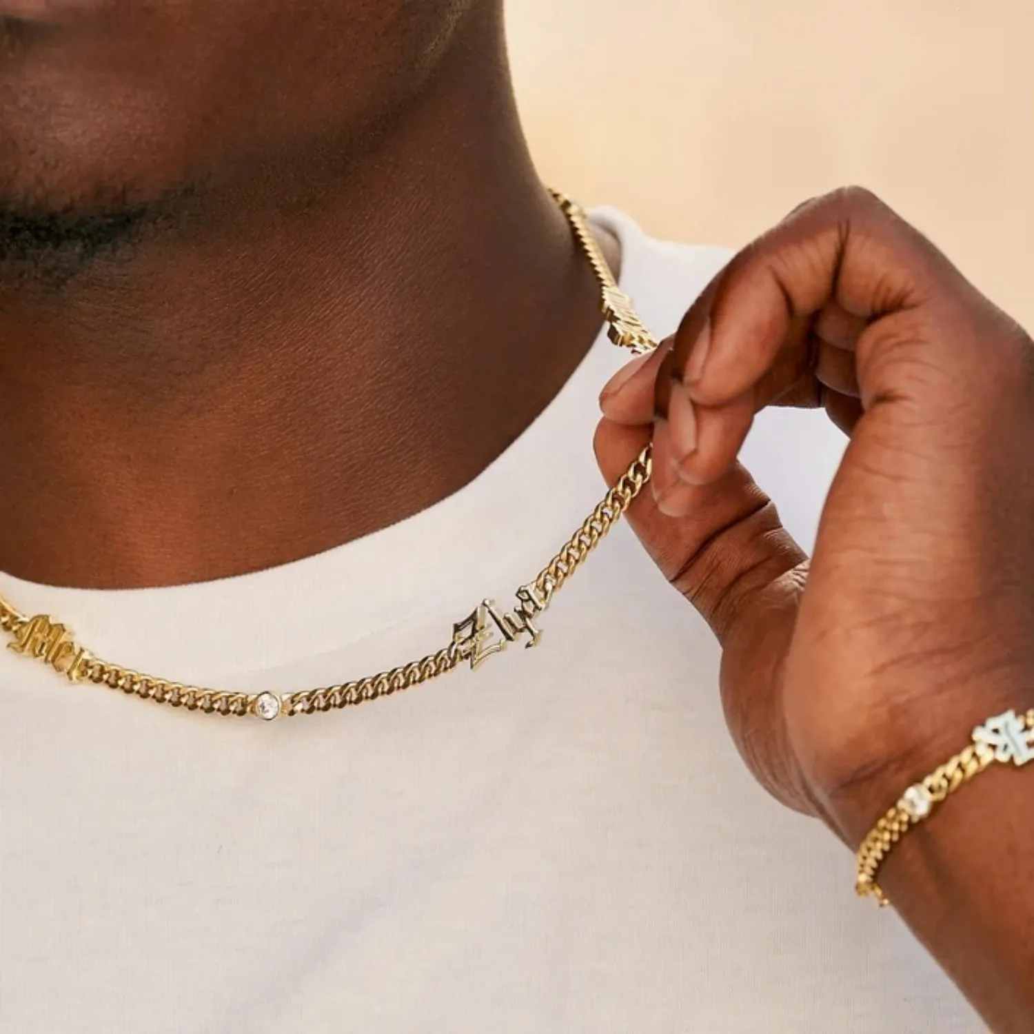 Custom Old English Name Necklace with Cuban Chain Personalized Gothic Letter PendantStainless Steel Hip Hop Jewelry for Men Gift