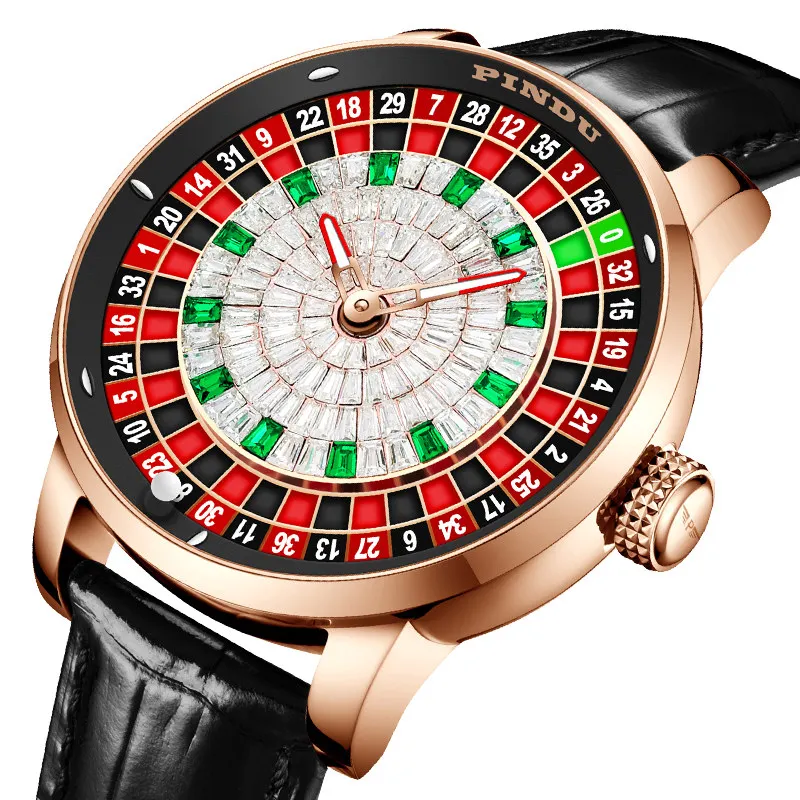 PINDU Watch 2024 New Mechanical Watch Rotating Dial Las Vegas Roulette Wheel Theme Automatic Watch Men Diamond NH35A Movement