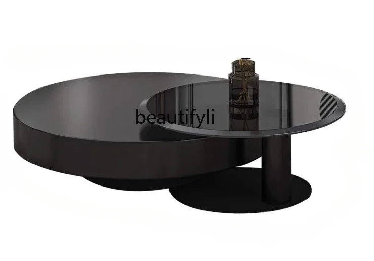 

Italian Light Luxury Stainless Steel round Coffee Table Modern Minimalist Creative Living Room Home Size Coffee Table