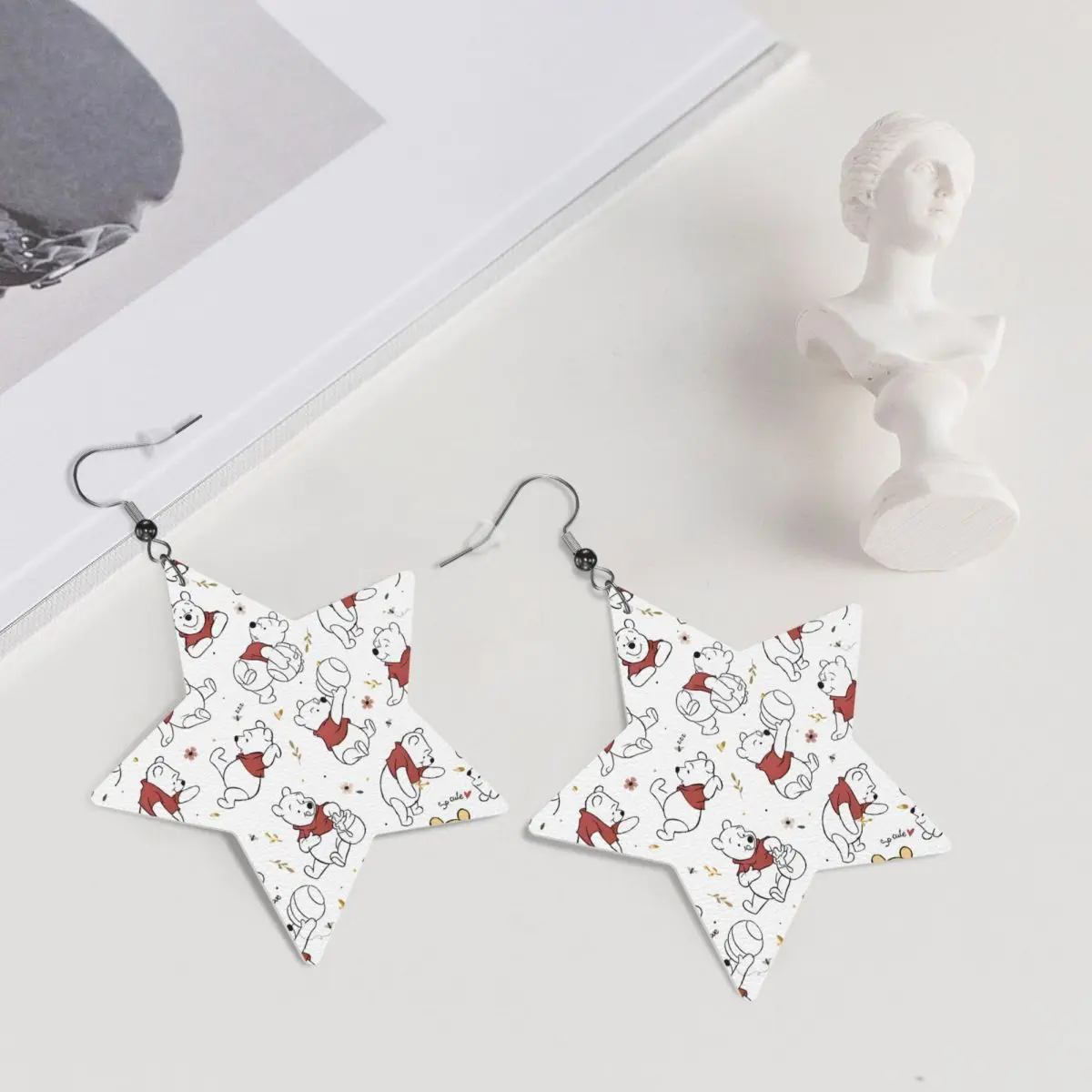 Custom Winnie The Pooh Leather Teardrop Earrings for Women Leather Earrings Fashion Lightweight for Parties Holidays view 5