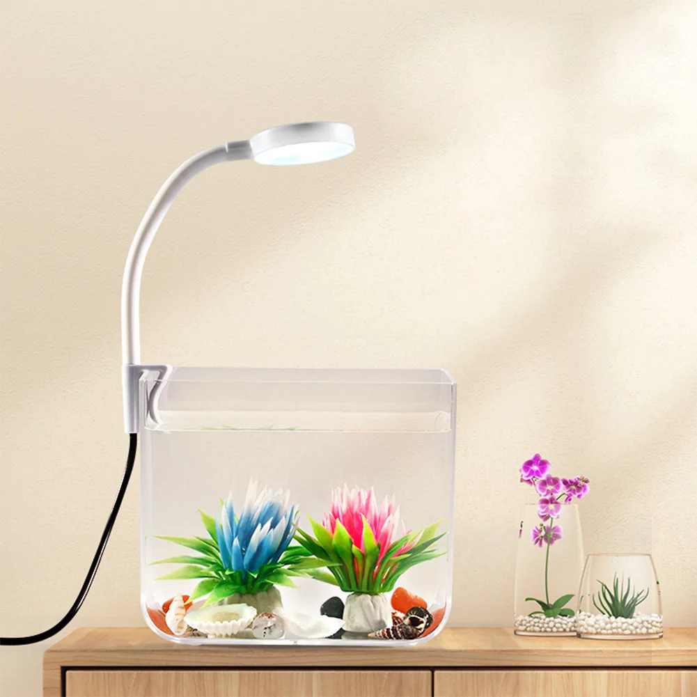 Small Fish Tank Aquarium With Clamp Light Wall Mounted Filter Anti Slip Base Starter Kits Square Pet Living Room Office Decor