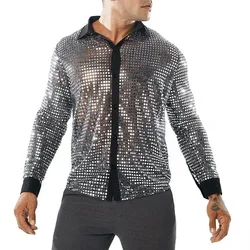 Männer Pailletten hemd Retro 70er Jahre Disco täglich Polyester Mesh Pailletten brandneue Frühling hochwertige Sommer Winter