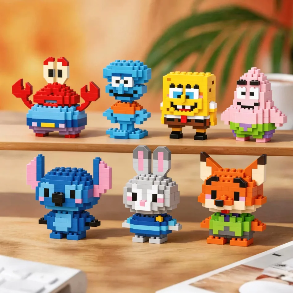 Disney Educational Anime Building Blocks, Stitch, Judy, Nick Wilde, Mini Action Figures, Assembly Bricks Toys, Kids Gifts
