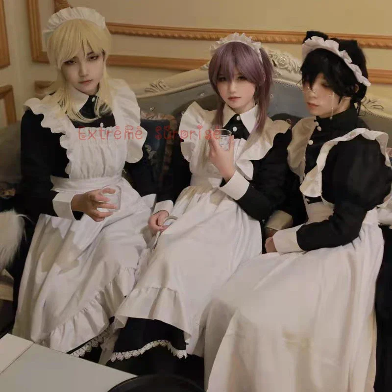 

Women Maid Outfit Long Cosplay Costume Maid Uniform for Men Anime Black White Lolita Dress Unisex