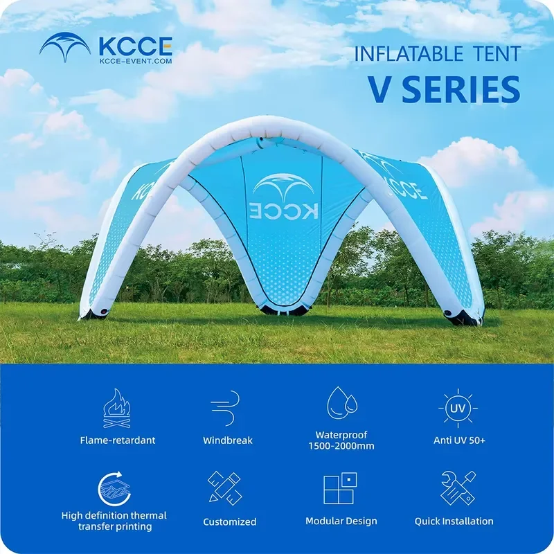 for KCCE Custom Logo V Shape Waterproof Inflatable Advertising Tent Inflated Airtight Gazebo Canopy for Brand Promotion
