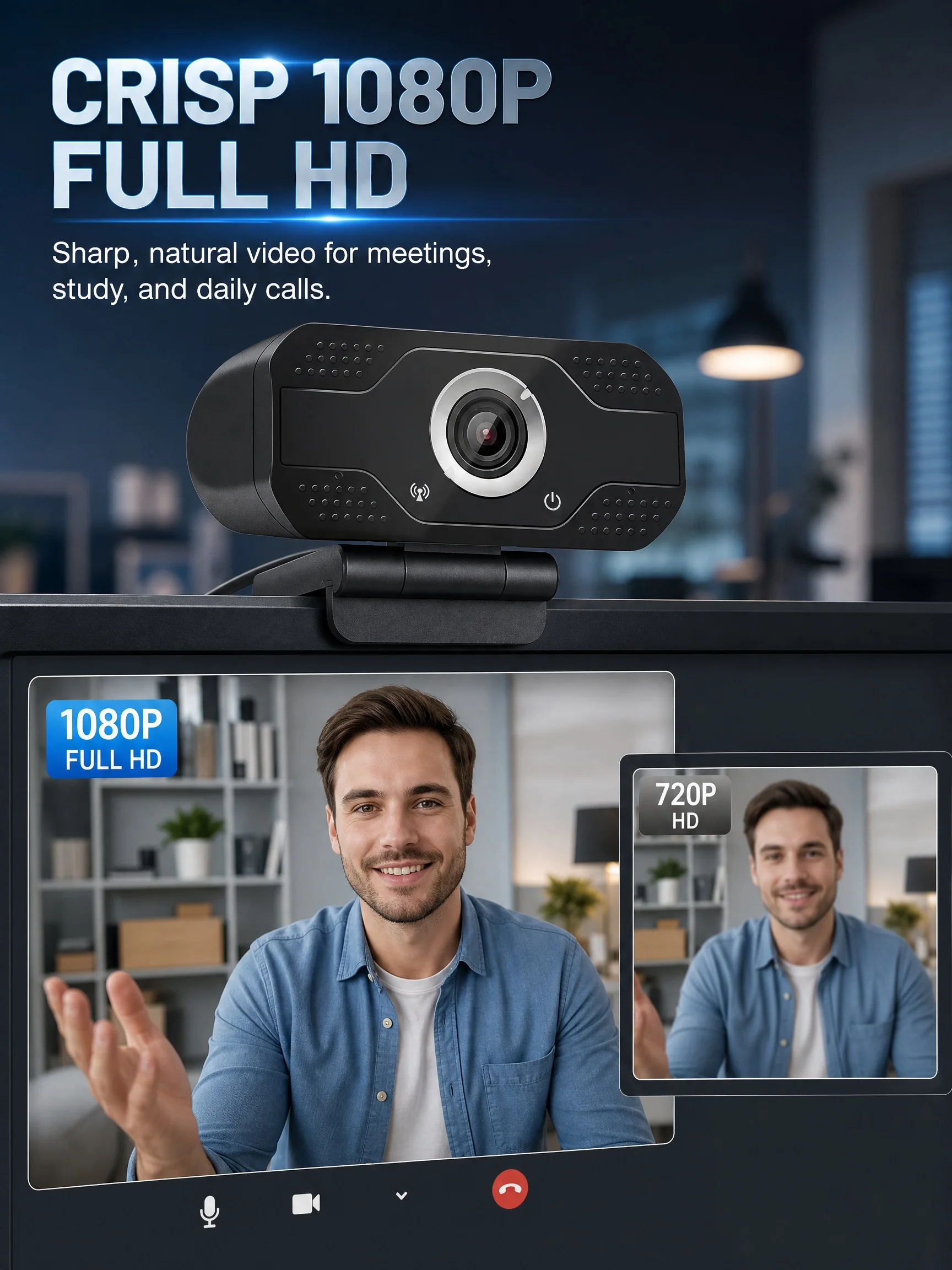 2026 1080P Webcam USB Computer Camera for  Online Class Video Calls, Zoom, Teams, Streaming, with Microphone,