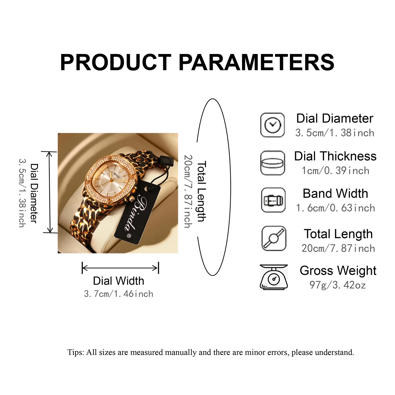 นาฬิกาควอทซ์ลายเสือดาวสำหรับผู้หญิงบินดา ลักชัวรี,ตัวเรือนขนาด 36 มม., หน้าปัดโรมัน, กรอบคริสตัล, นาฬิกาข้อมือแฟชั่นสำหรับสุภาพสตรีพร้อมกล่องของขวัญ