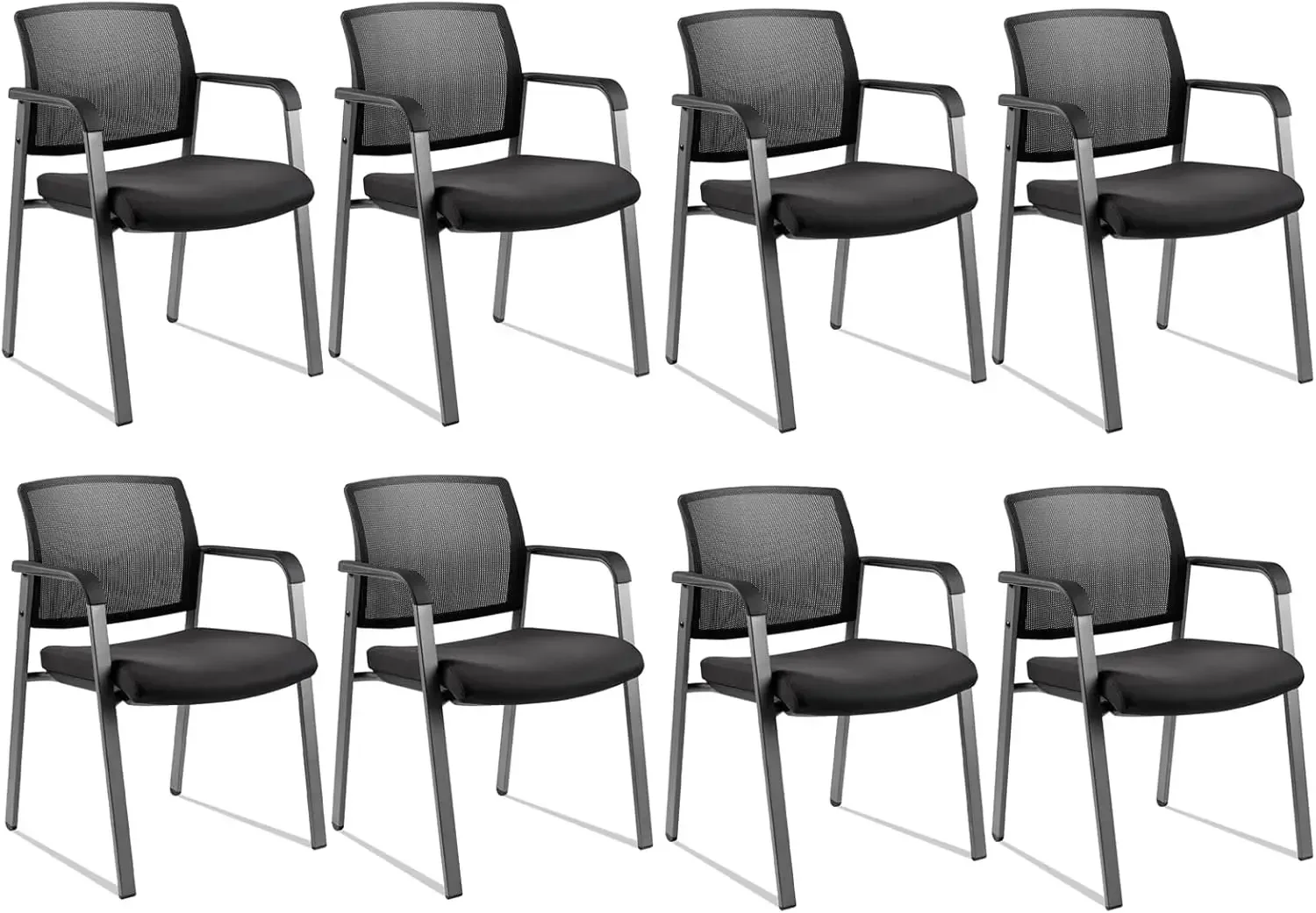 No Wheels Conference Room Chairs Set of 8, Stackable Office Guest Reception Chairs with Armrests, Mesh Back Waiting Room Chairs