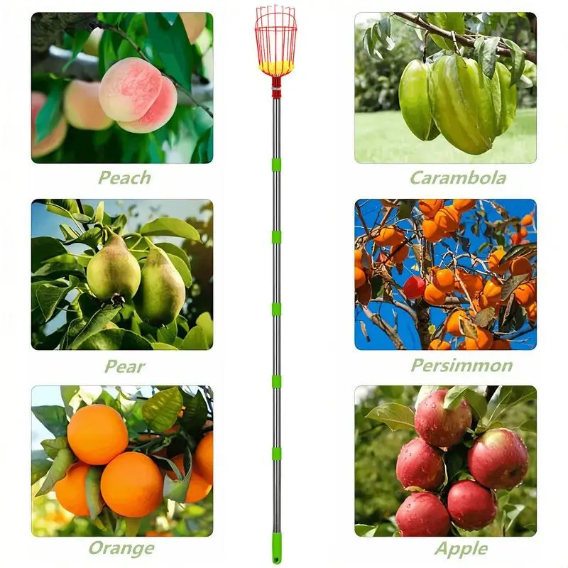 Portable Rustproof Picker Pole Stainless Steel Telescopic Fruit Catcher Garden Basket Fruit Picker With Basket For Plum Pear