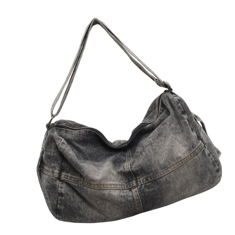 E74b espaçosa bolsa jeans lavada, bolsa crossbody nostálgica japonesa vintage, bolsa ombro capacidade para homens