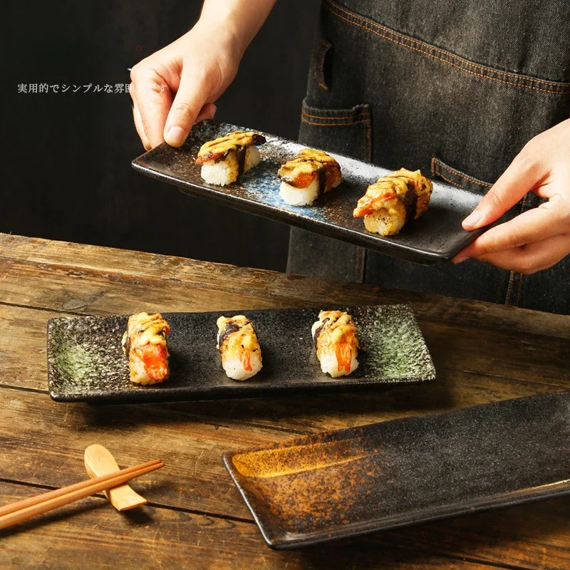 

1pcs Rectangular Sushi Plates Strip Inventory Heart Flat Plate Creative Commercial Ceramic Tableware X2Y2T1