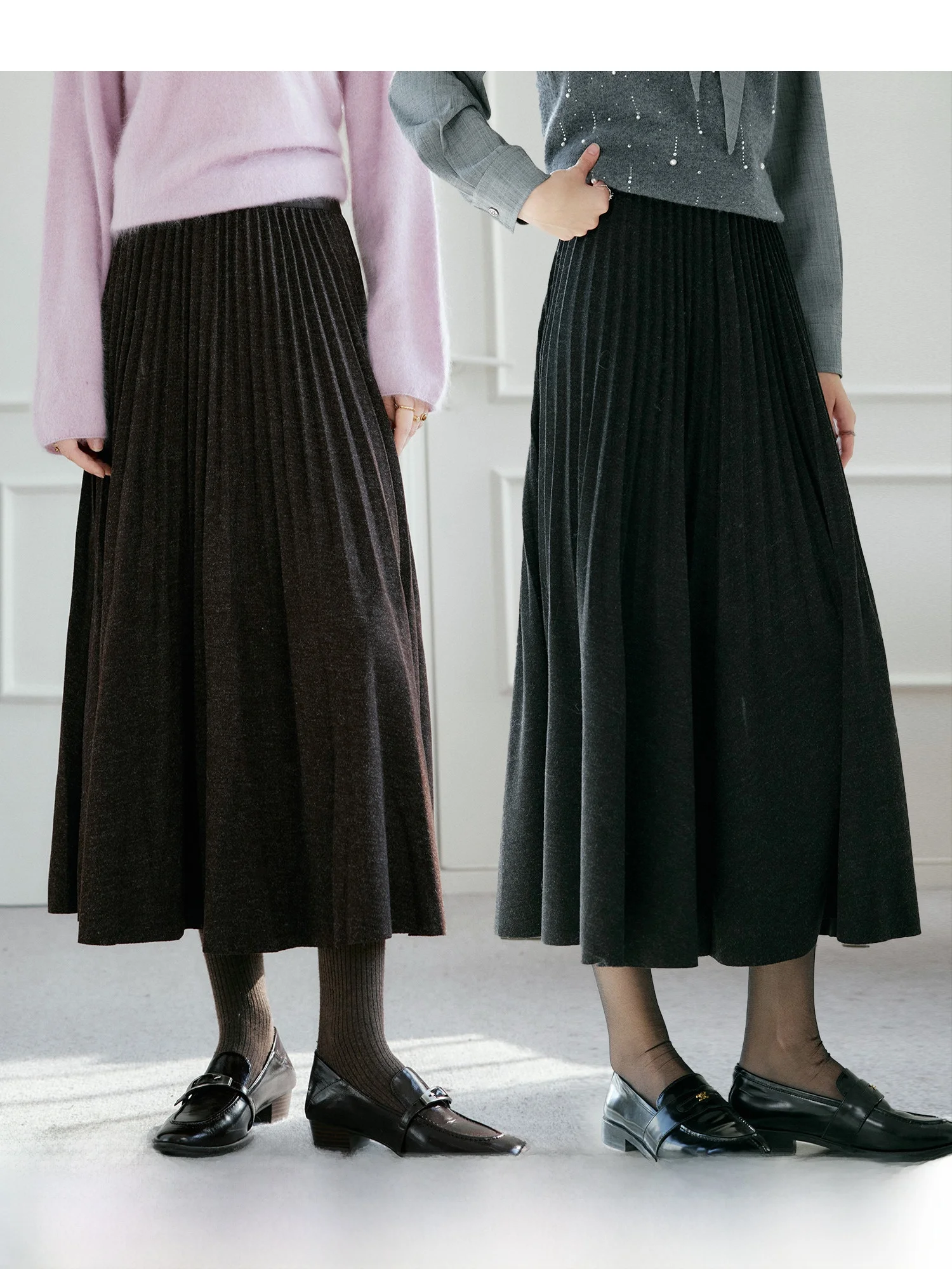 

Женская плиссированная шерстяная юбка-трапеция Ele, стройнящая, для осени, для работы, из полиэстера, вискозы и шерсти