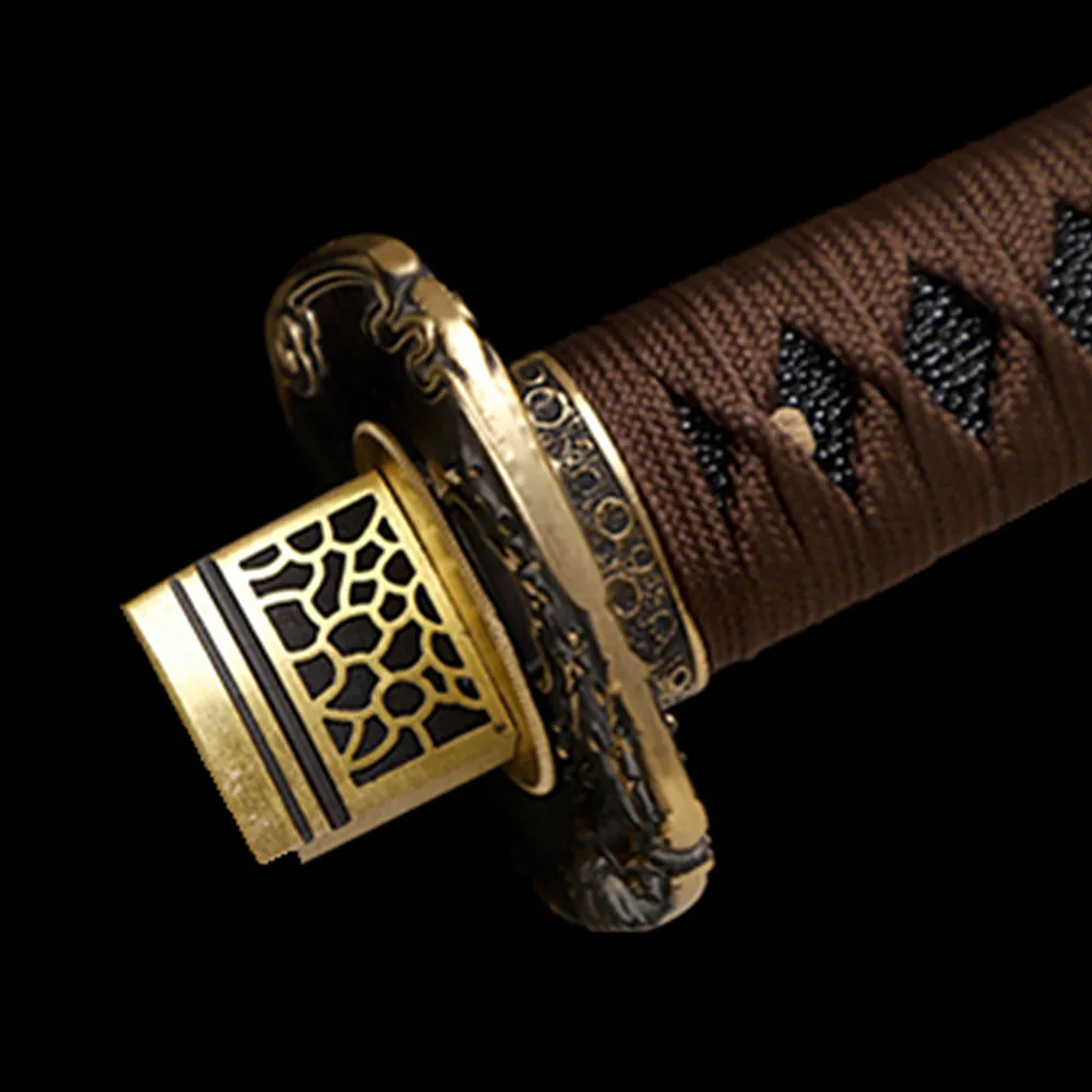 Imagem -03 - Conjunto de Espadas de Samurai Japonês Ito Tsuka Marrom Katana Real Wakizashi Tanto Tsuba Menuki Fuchi Kashira Habaki Seppa Punho