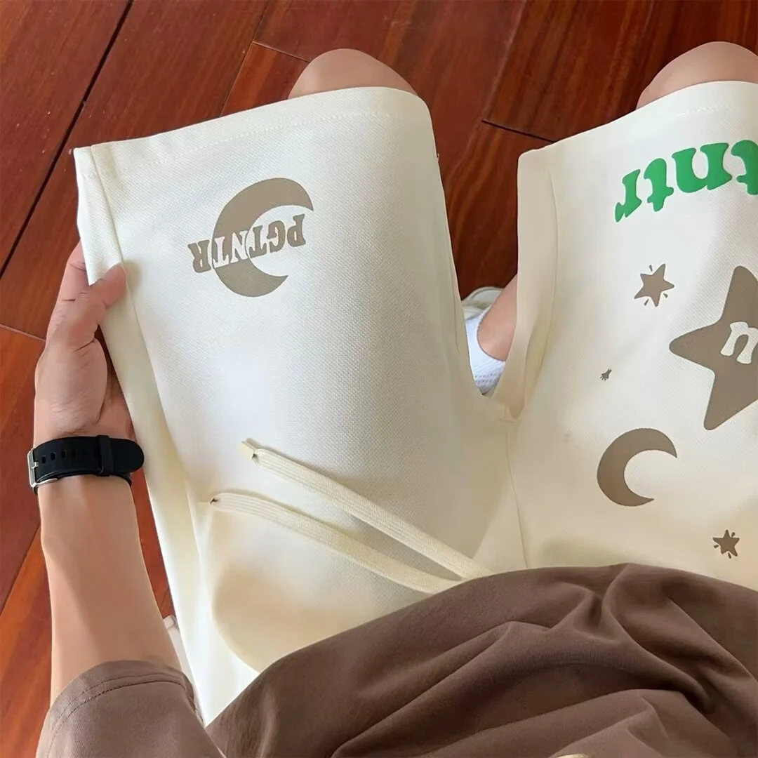 

American Retro Star Letter Print orts Trendy Loose Five-Point Women's Student Versatile Sports Beach Pants Summer