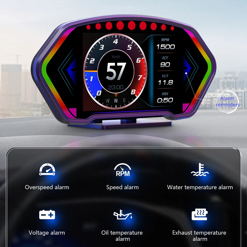 Geyiren P3 HUD Gauge OBD2+GPS Head Up Display Car Digital Speedometer Water&Oil Temperature Turbine Pressure On-board Computer