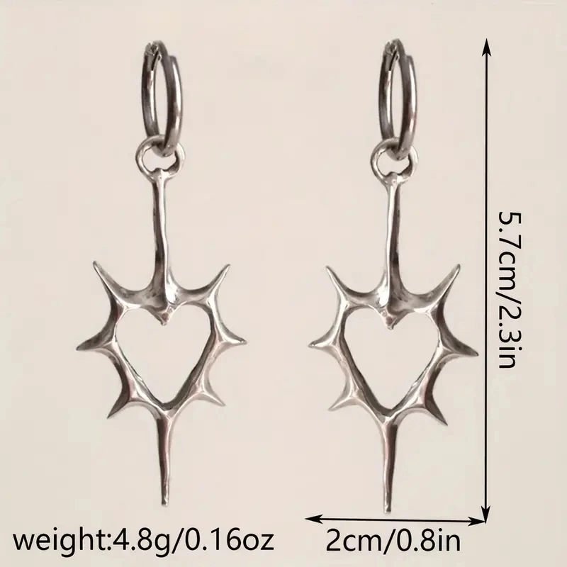 Goth Thorn Heart Earrings Korean Fashion Cross Earrings for Women Punk Charms Earring Grunge Jewelry Hip Hop Vintage Accessories