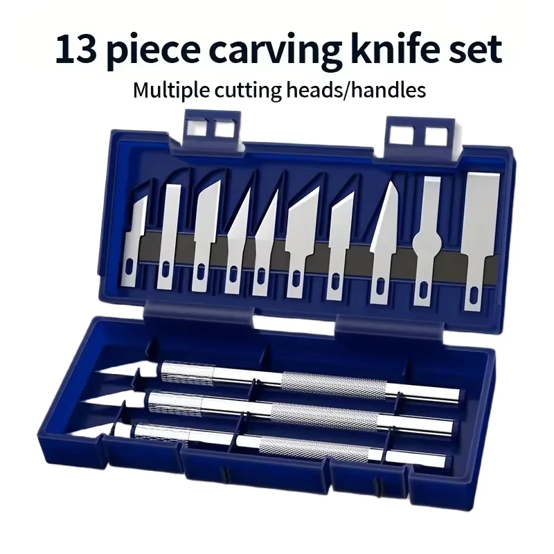 

13pcs Metal Carving Knife Pen Art Seal Cutting Manual Combination Paper Cuttings Non-Slip Gadget DIY Precision Repair Tool