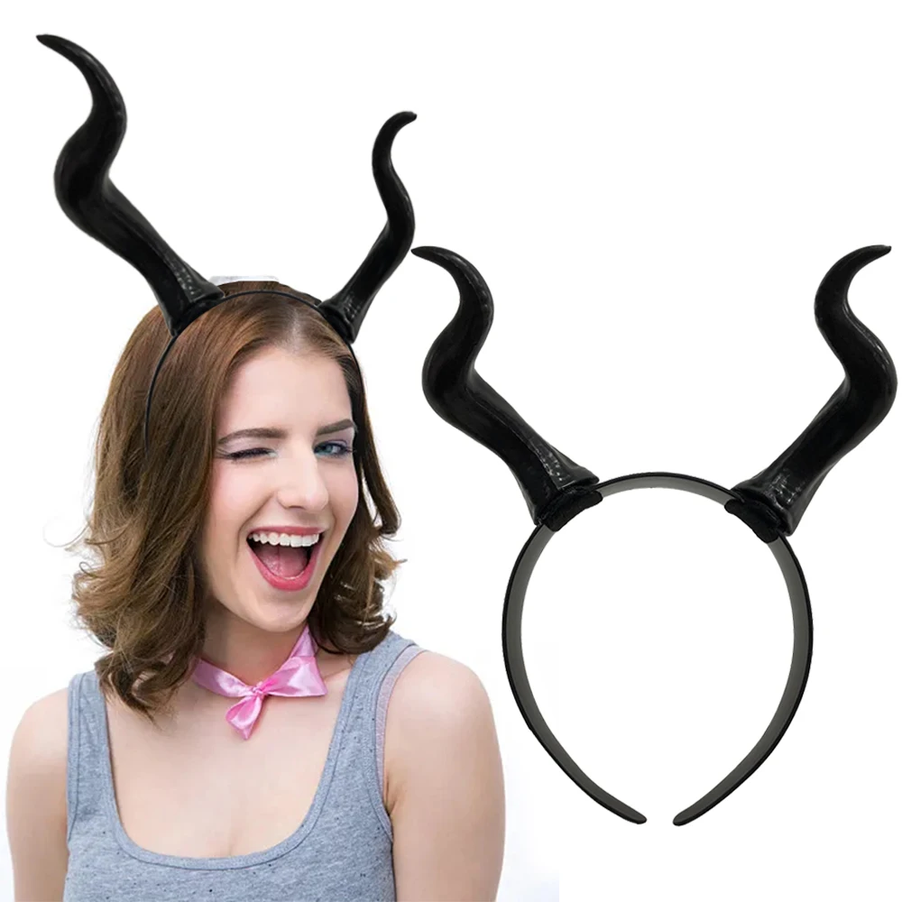 

Demon Horn Antelope Sheep Headband Animal Cosplay Witch Black Queen Headwear Halloween Carnival Hair Hoop Party Costume Hairband