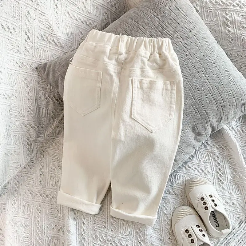 Boys and Girls\' Pants Spring and Autumn Children\'s Casual Pants Fashionable Korean Trousers Baby White Elastic Pants