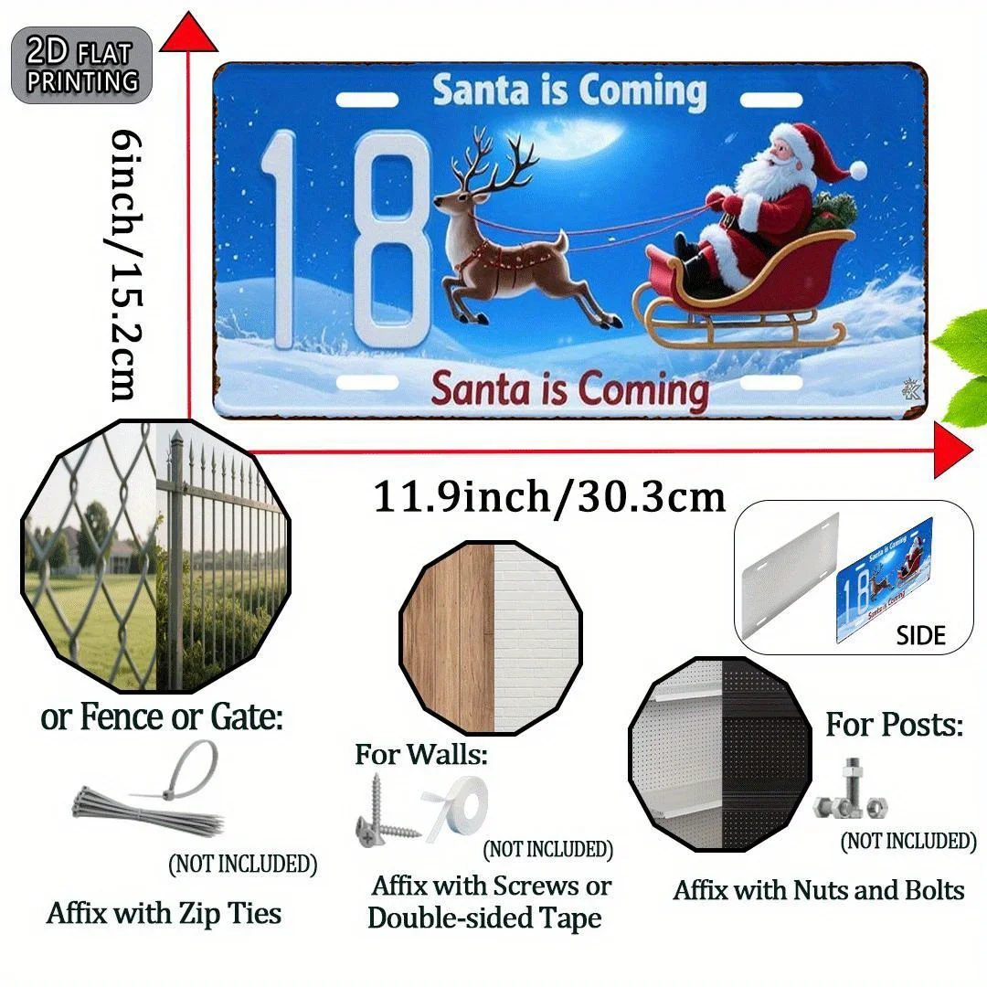 2D Flat, 2D Flat Printing, 1pc, Santa Is Coming Vintage Metal Sign Metal Sign, Decorative Sign (30.48X15.24cm), Christmas Gifts,