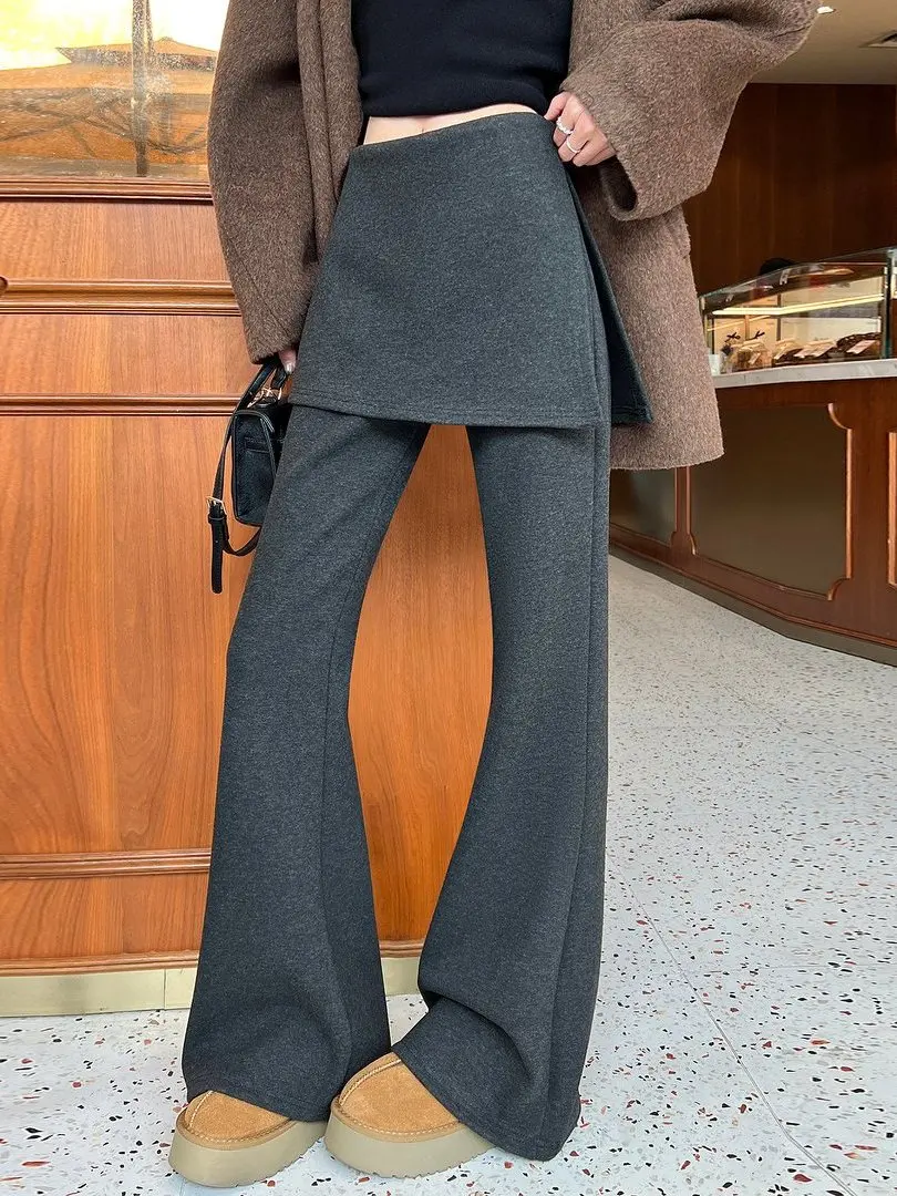 

Fce Lined Thiened Camere False Two-Piece Butt Curtain Micro Flared Pants Women Winter ey High Waist Slimming Casual ...